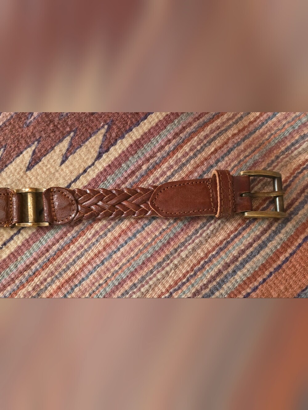 VTG Boho Braided Brown Leather Belt Brass Buckle Unbranded - Picture 10 of 10